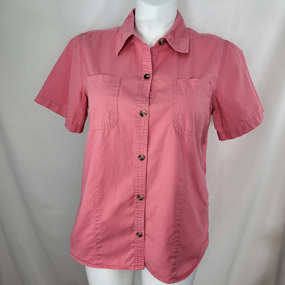 CE Schmidt Workwear Coral Pink SHIRT Womens Size L Button Up Fit For Her Pockets